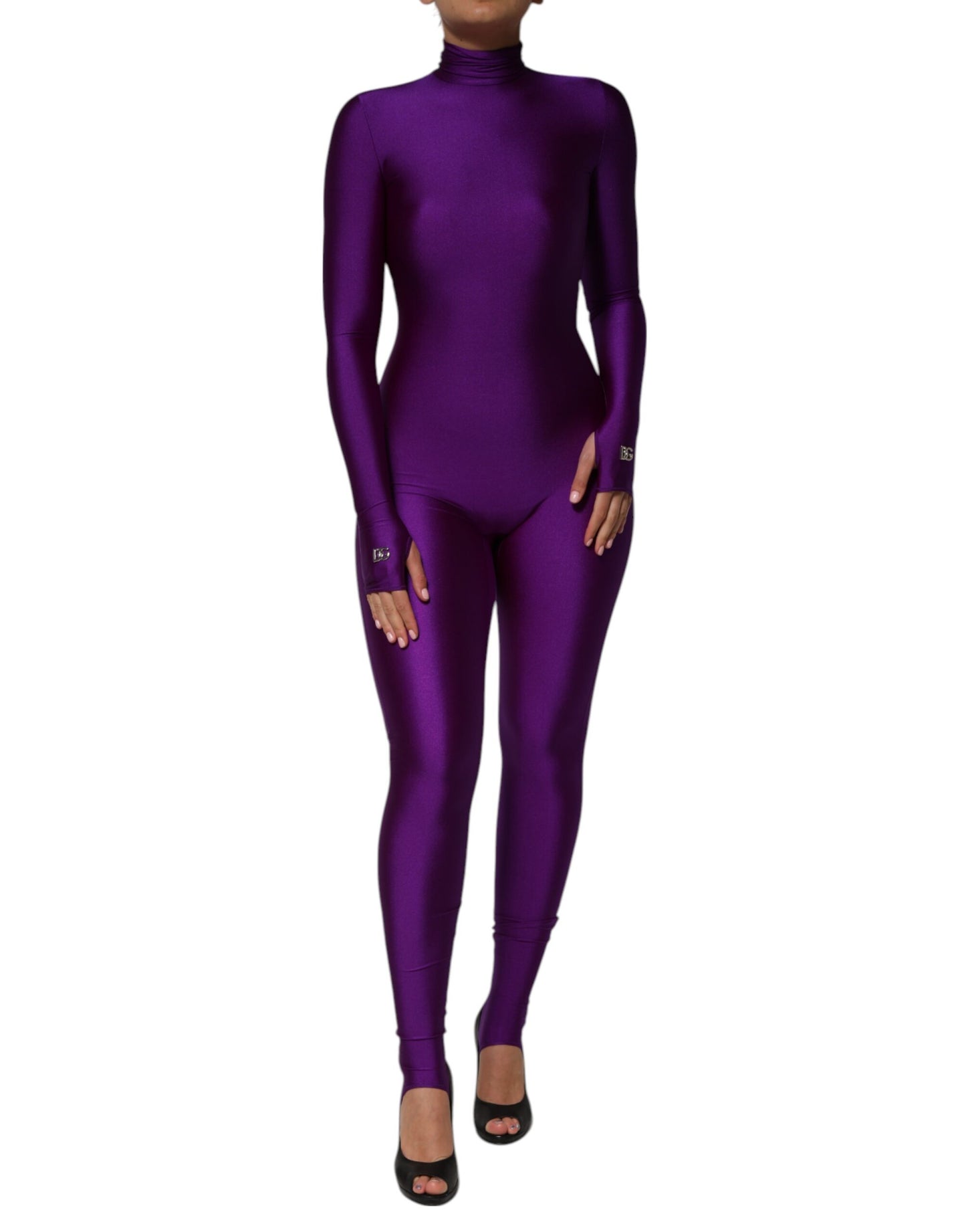 Vestido mono ajustado de cuello alto de nailon morado
