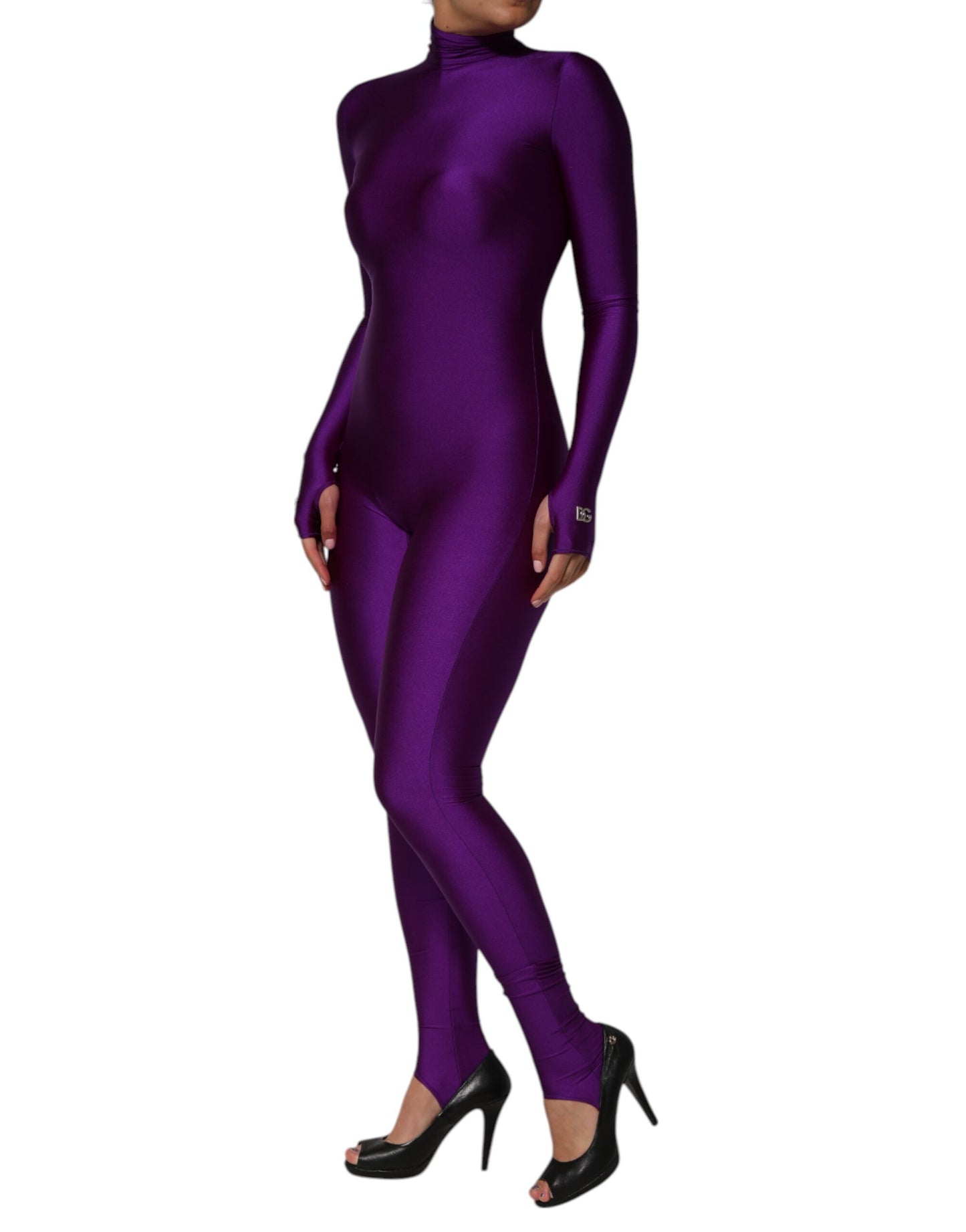 Vestido mono ajustado de cuello alto de nailon morado