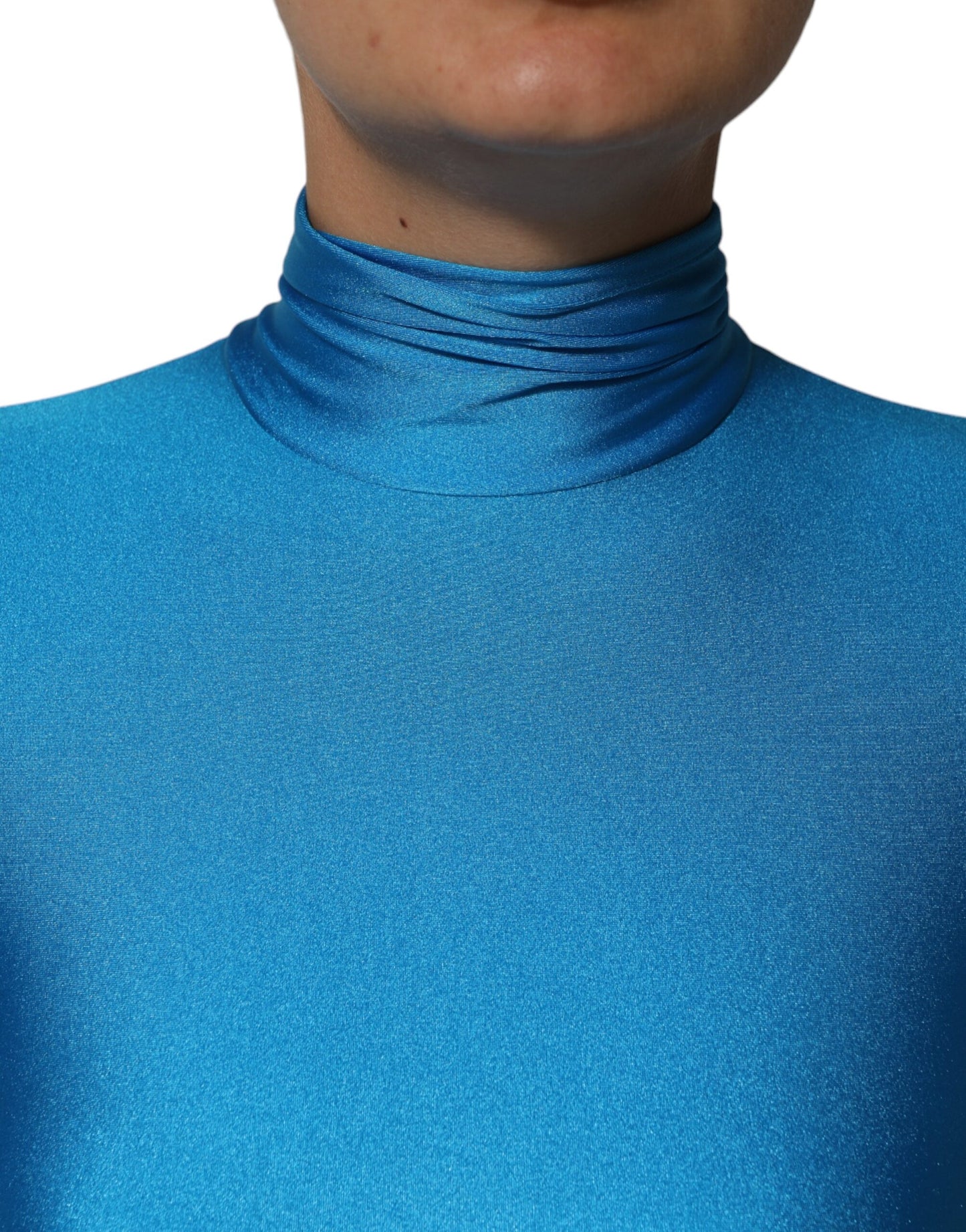Vestido mono ajustado de cuello alto de nailon azul