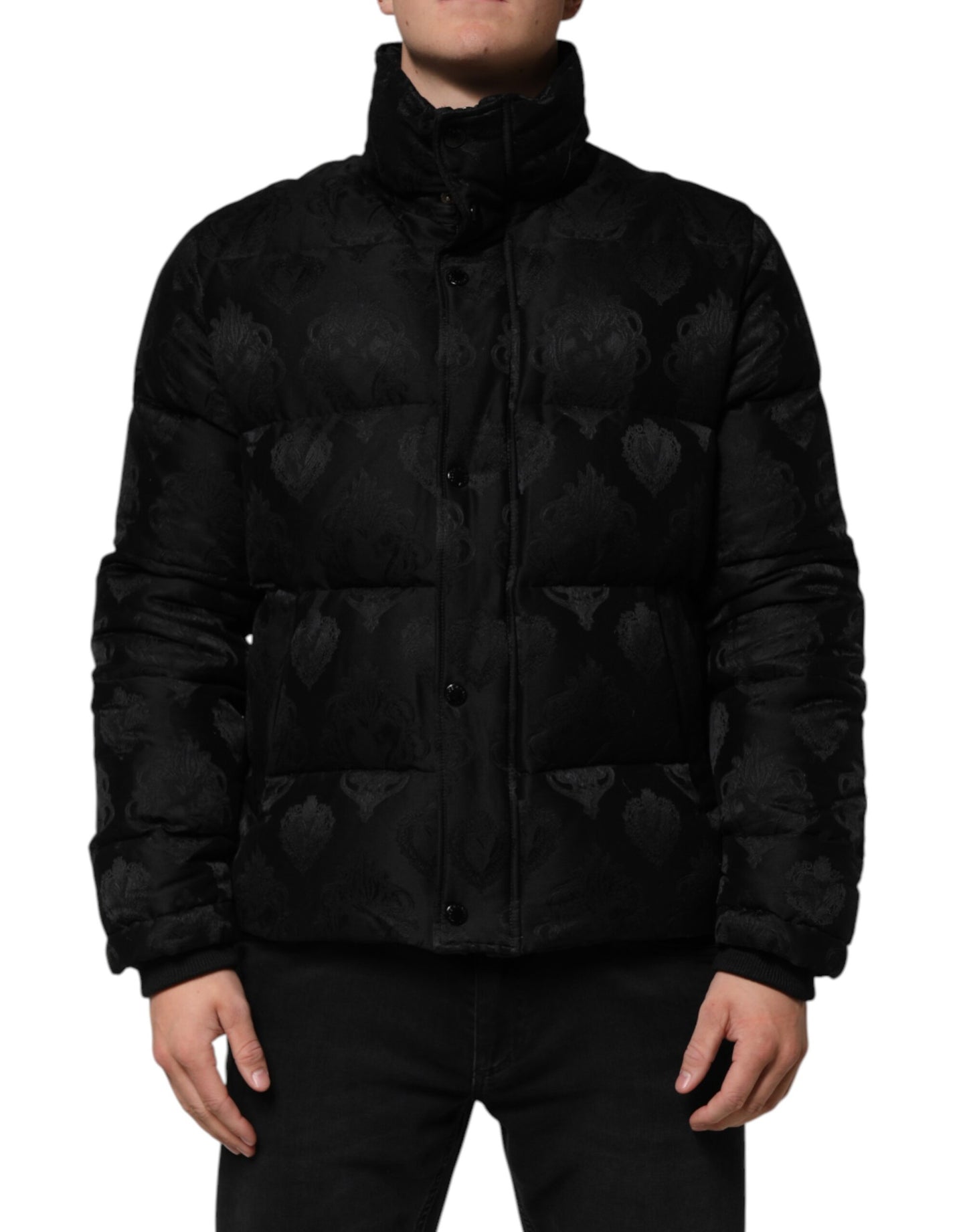 Chaqueta bomber acolchada de jacquard negra