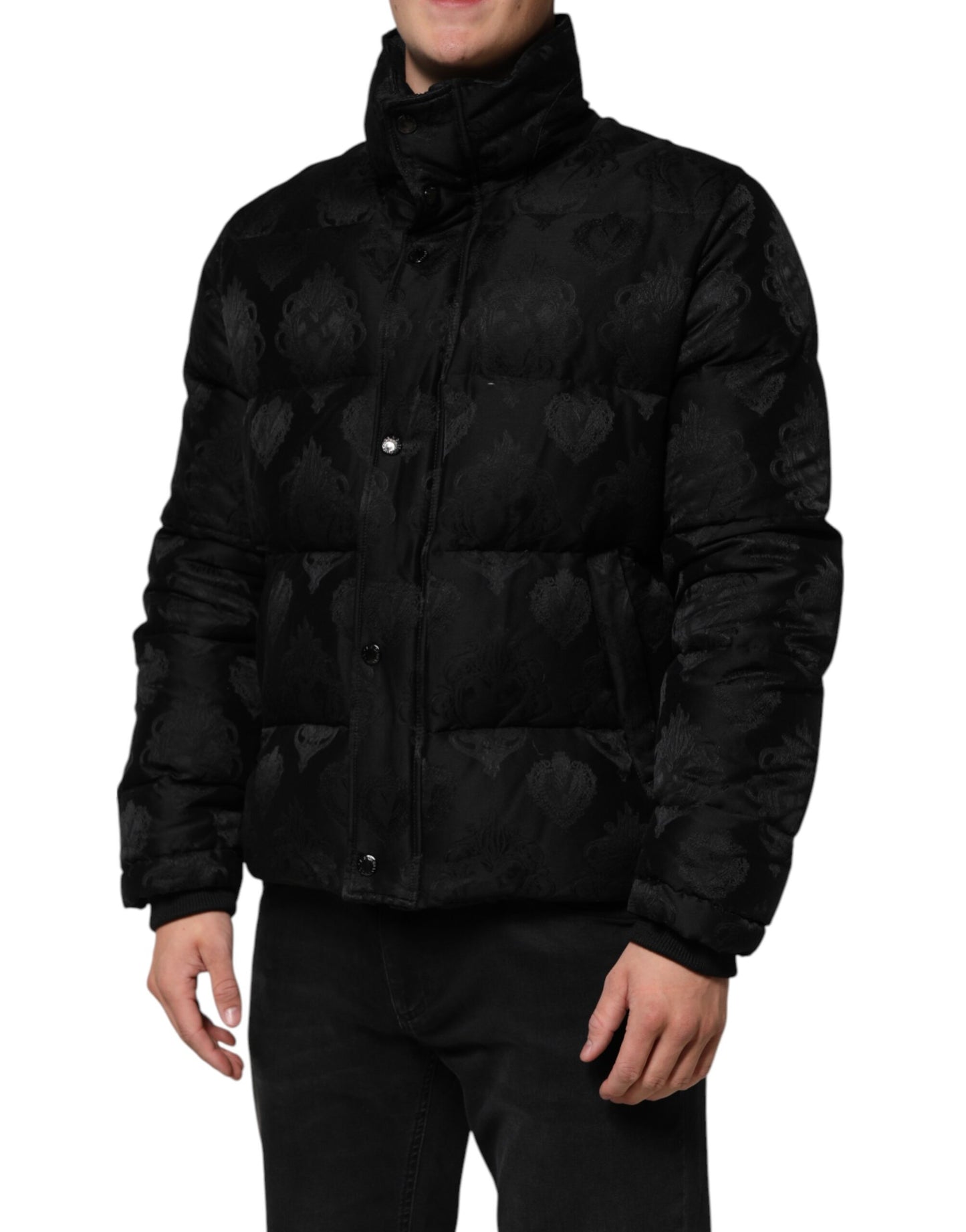 Chaqueta bomber acolchada de jacquard negra