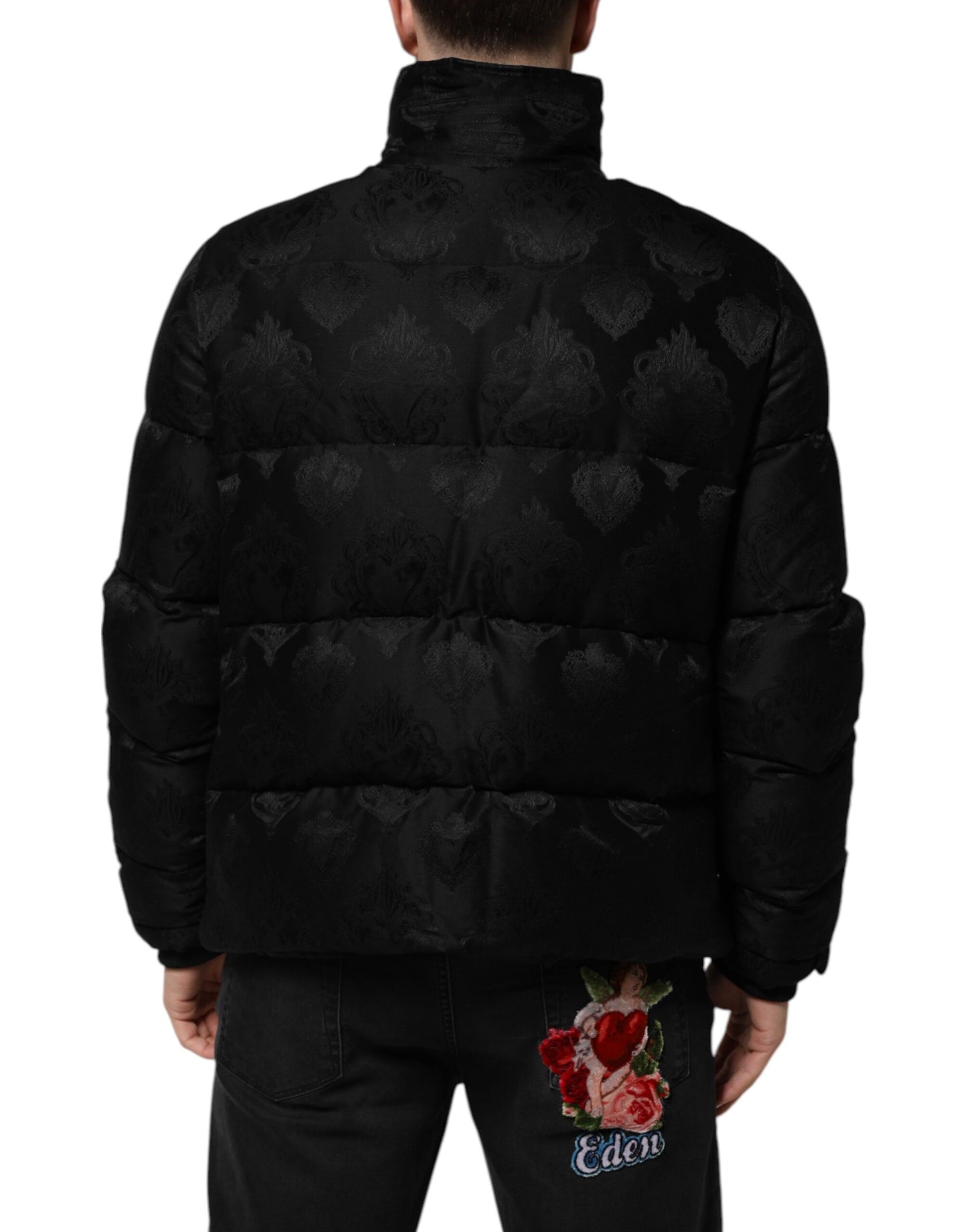 Chaqueta bomber acolchada de jacquard negra