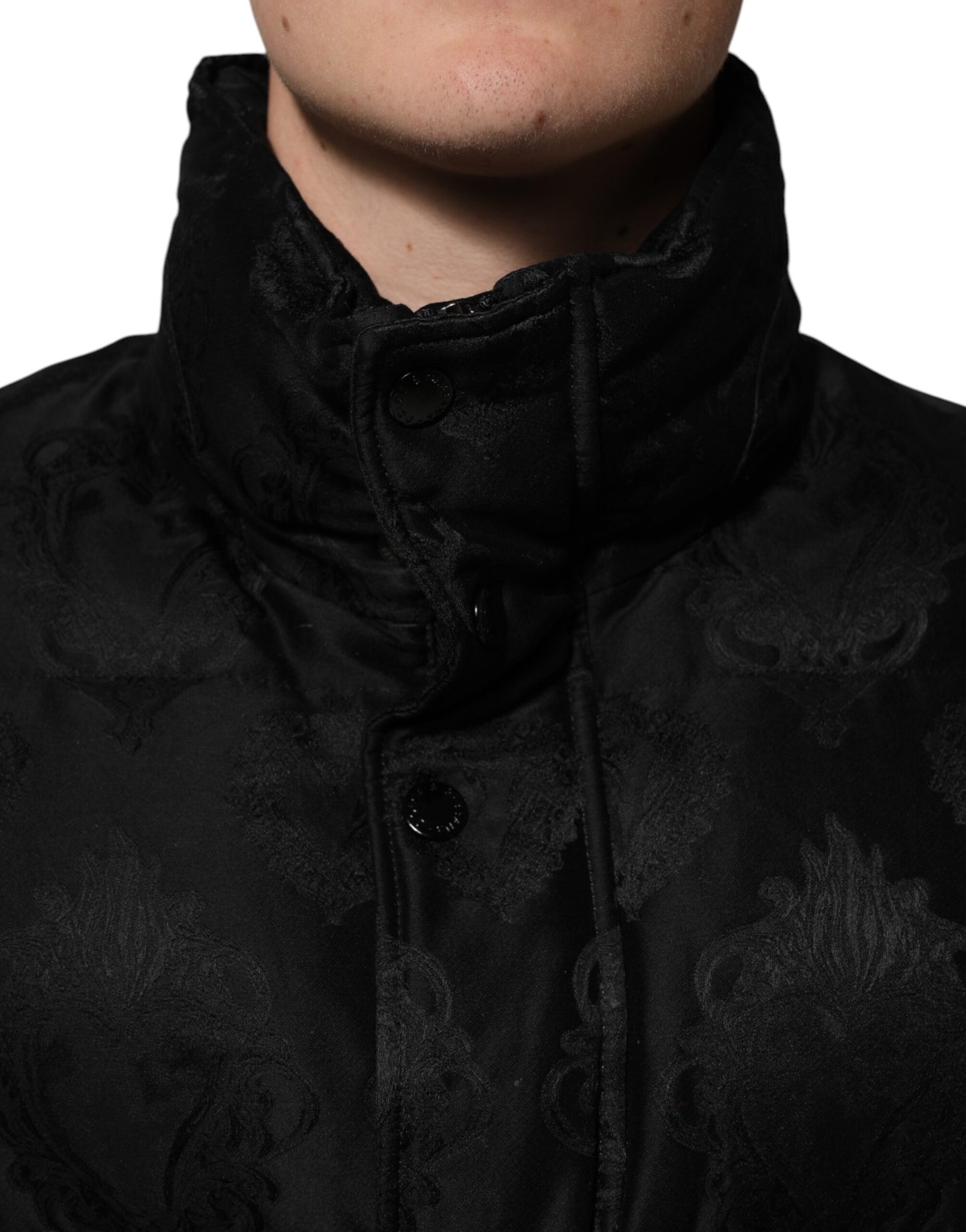 Chaqueta bomber acolchada de jacquard negra