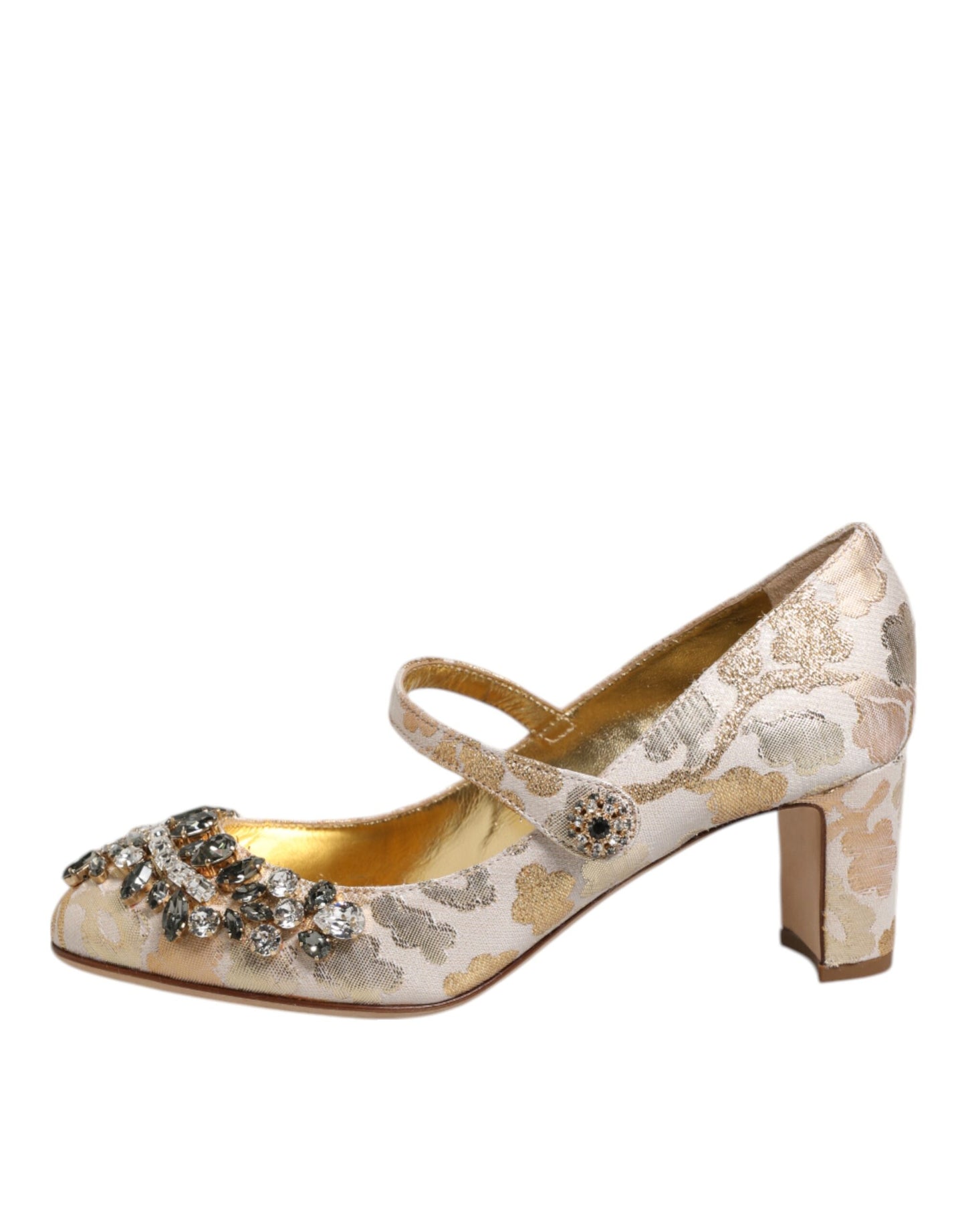 Zapatos Mary Jane con cristales y jacquard dorado